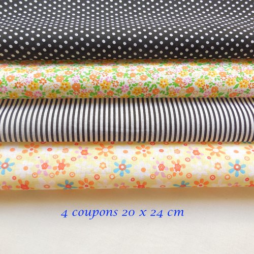 4 coupons tissu coton - 20 x 24 cm
