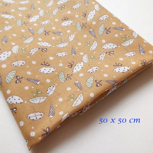 1 coupon tissu coton - couleur caramel - 50 x 50 cm