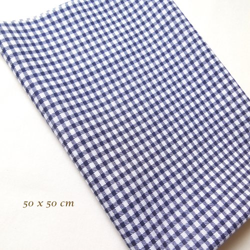 1 coupon tissu coton - vichy marine et blanc -  50 x 50 cm