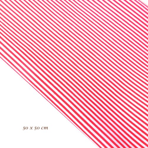 1 coupon tissu coton - rayé rouge et blanc -  50 x 50 cm