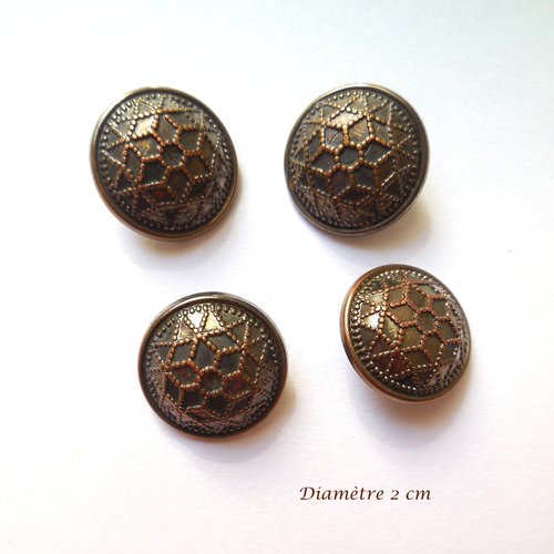 4 boutons vintage - ronds aspect métal bronze - 20 mm