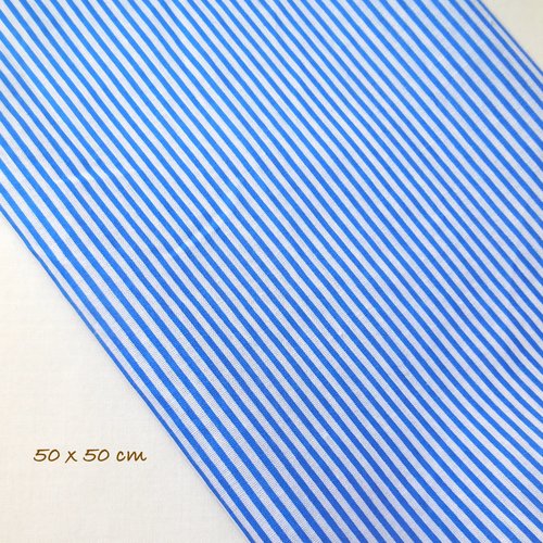 1 coupon tissu coton - rayé bleu blanc
