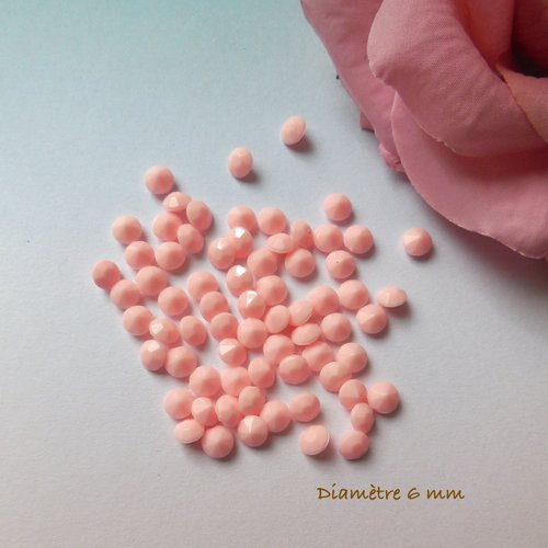 70 cabochons strass - acrylique rose - 6 mm