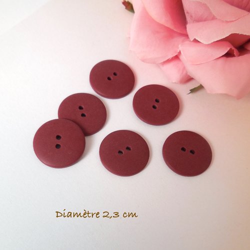 6 boutons ronds - forme pastilles bordeaux - 23 mm