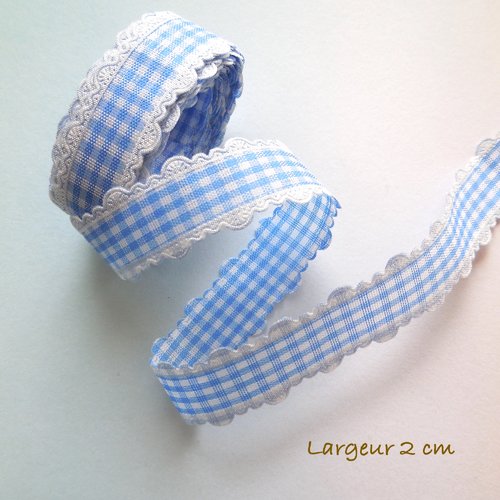 Ruban polyester vichy bleu et blanc