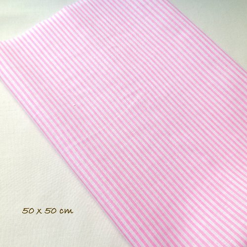 1 coupon tissu coton - rayé rose et blanc - 50 x 50 cm