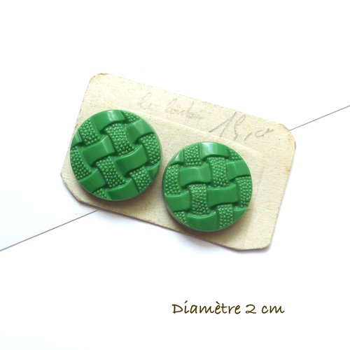 2 boutons vintage verts aspect tressé - 20 mm