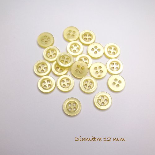 20 petits boutons ronds -  jaune clair - 12 mm