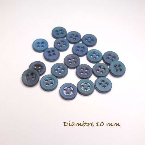20 petits boutons ronds - couleur bleu jean - 10 mm