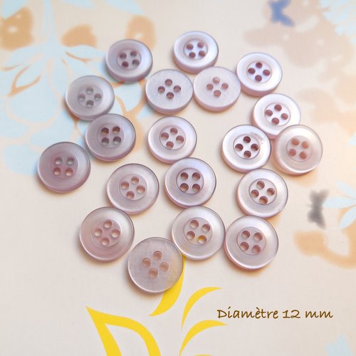 20 boutons ronds - couleur gris mauve - 12 mm