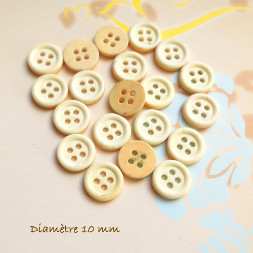 20 petits boutons ronds - couleur ivoire - 10 mm