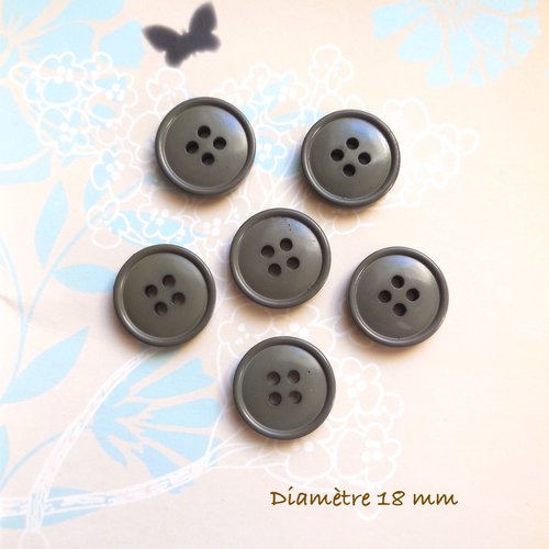 6 boutons ronds - couleur kaki - 18 mm