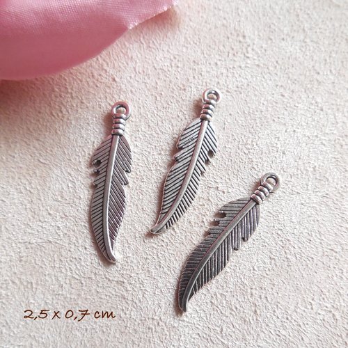 3 pendentifs breloques plumes métal couleur argent