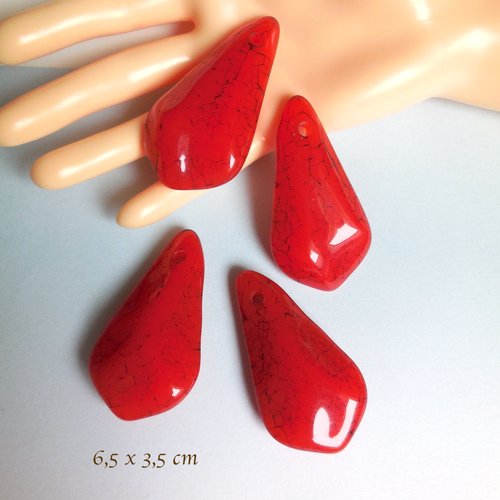 Gros pendentif goutte acrylique rouge