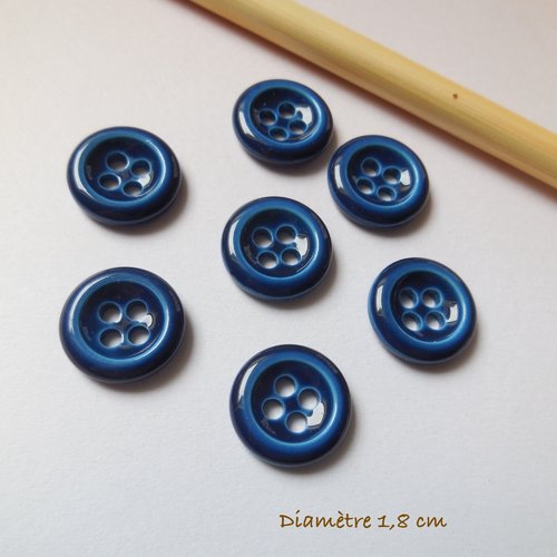 7 boutons bleus ronds - 18 mm