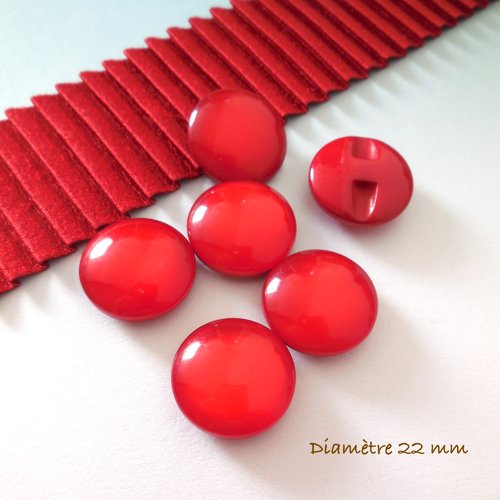 6 boutons ronds - rouges aspect nacré - 22 mm