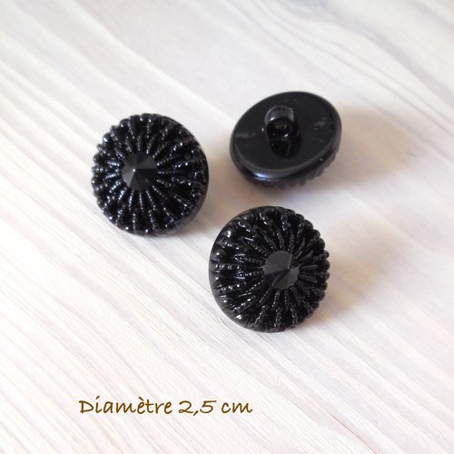 3 boutons vintage haute couture - boutons noirs - 20 mm