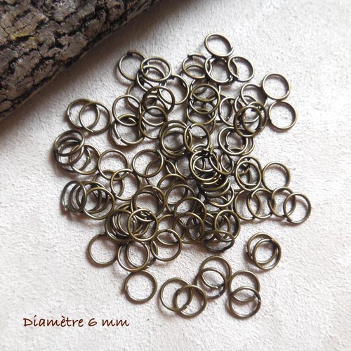 100 anneaux ouverts - métal couleur bronze - 6 mm