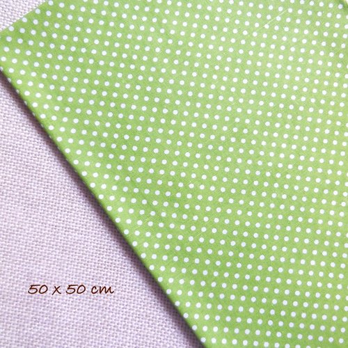 1 coupon tissu coton - vert clair à pois blancs - 50 x 50 cm