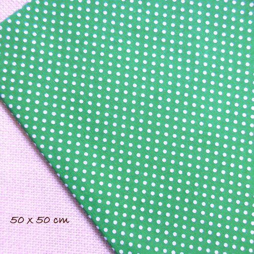 1 coupon tissu coton - vert foncé à pois blancs - 50 x 50 cm