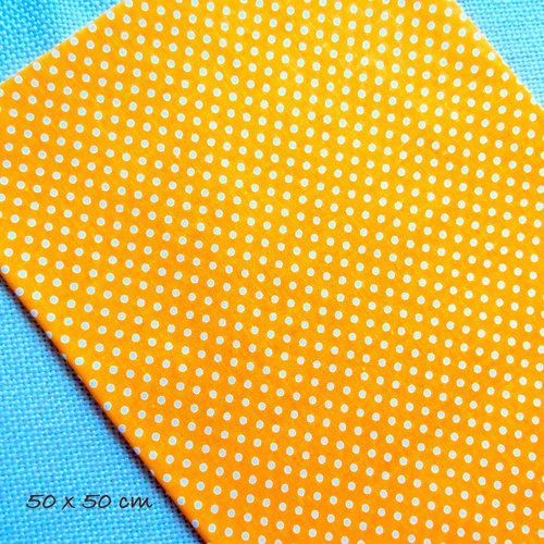 1 coupon tissu coton - orange à pois blancs - 50 x 50 cm