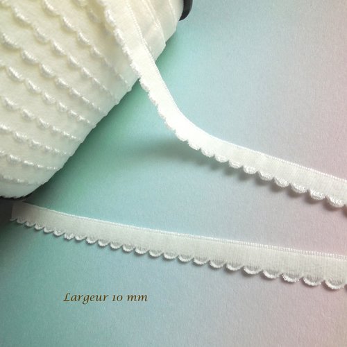 Ruban élastique plat - velours festonné blanc écru - ruban stretch - 10 mm