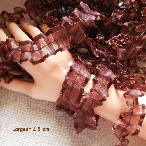 Dentelle plissée organza - galon froncé - ruban plissé - marron chocolat