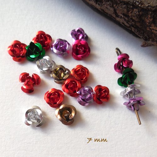 20 perles fleurs aluminium multicolore