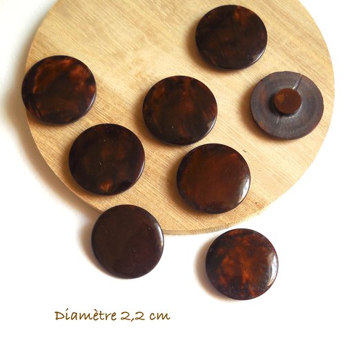 8 boutons ronds vintage - résine marron - 2,2 cm