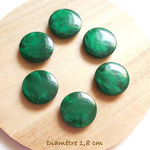 6 boutons ronds vintage verts aspect marbré - 18 mm