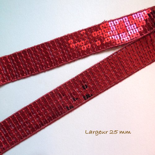 Ruban sequins paillettes strass 25 mm - galon rouge - au mètre