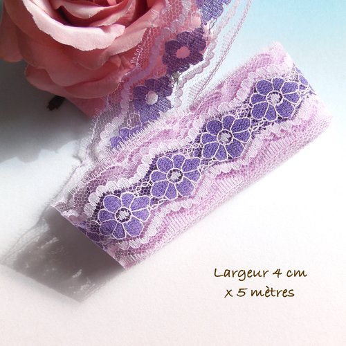 5 mètres de dentelle polyester - coloris lilas et violet