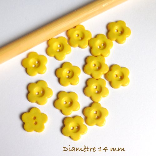 14 boutons ronds jaunes - forme fleurs - 14 mm