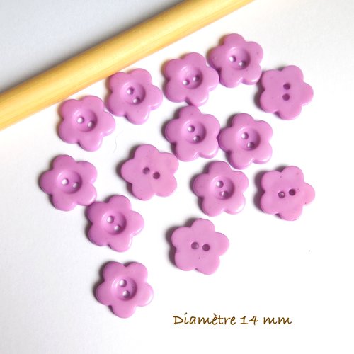 14 boutons ronds mauves - forme fleurs - 14 mm