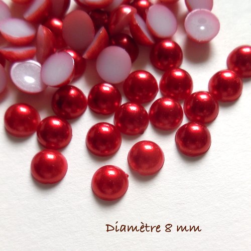 50 demi-perles rouges - cabochons à coller