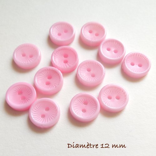 12 boutons ronds fantaisie - couleur rose - 12 mm