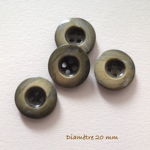 4 boutons vintage - boutons ronds grèges - 20 mm