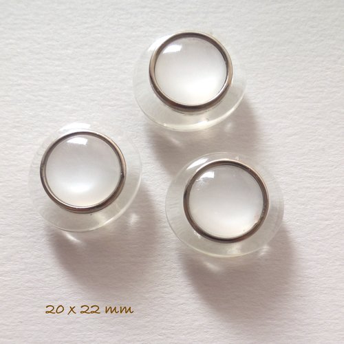 3 boutons vintage - boutons ovales nacrés et transparents - 20 mm