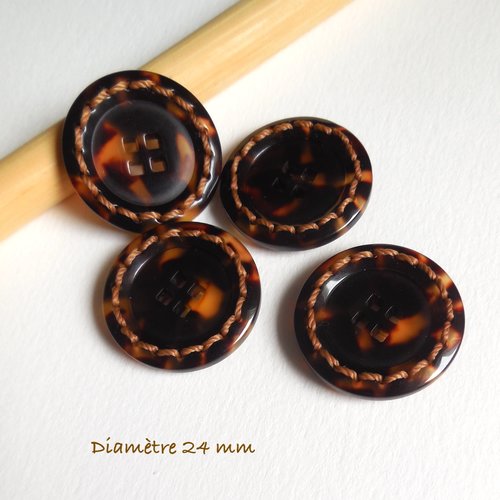 4 boutons vintage - boutons ronds marrons - 24 mm