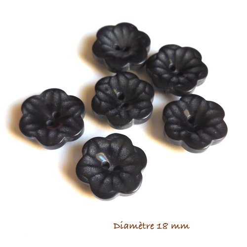 6 boutons gris forme fleur - 18 mm