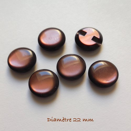 6 boutons ronds marron nacré - 22 mm