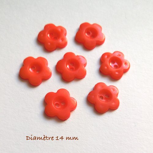 7 boutons ronds oranges corail - forme fleurs - 14 mm