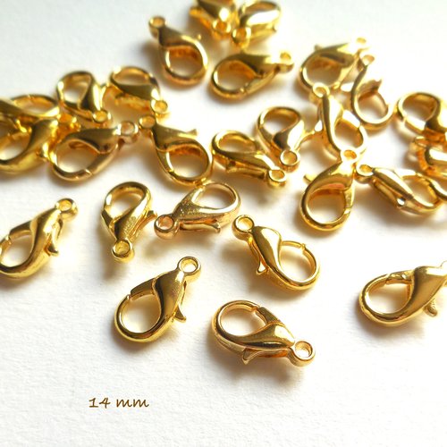 20 fermoirs mousquetons - métal doré - 14 mm