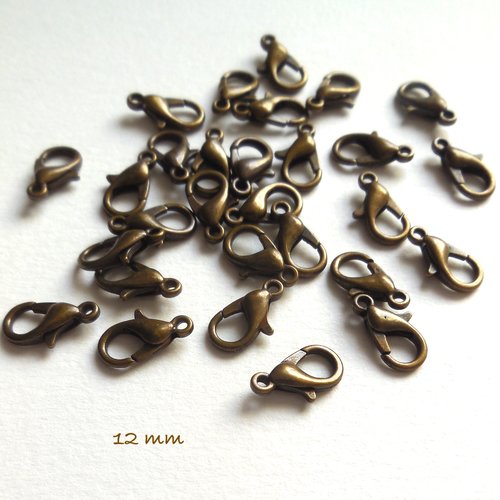 20 fermoirs mousquetons - métal couleur bronze - 12 mm