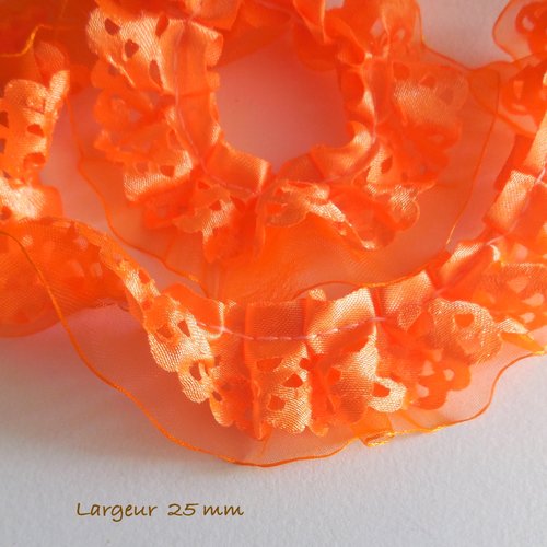260 cm dentelle plissée organza et satin orange - galon froncé - ruban plissé