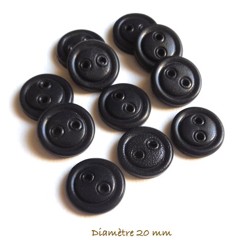 11 boutons ronds vintage - bois compressé noir - 20 mm