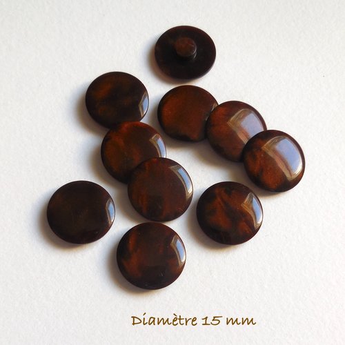 10 boutons ronds couleur marron - 15 mm