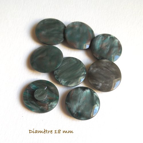 8 boutons ronds vintage gris vert aspect marbré - 18 mm
