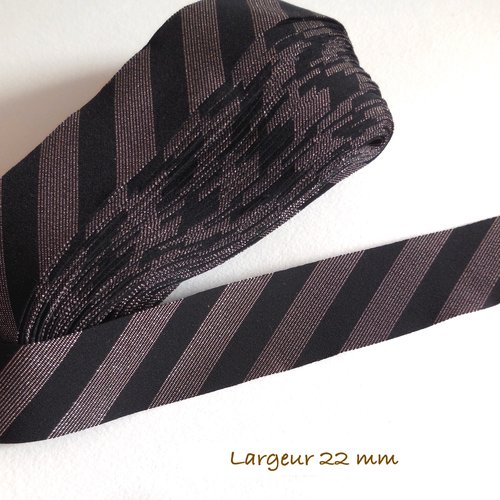 Ruban élastique plat - biais élastique noir et marron brillant - ruban stretch - 10 mm