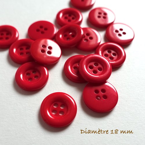 5 boutons ronds couleur rouge - 18 mm